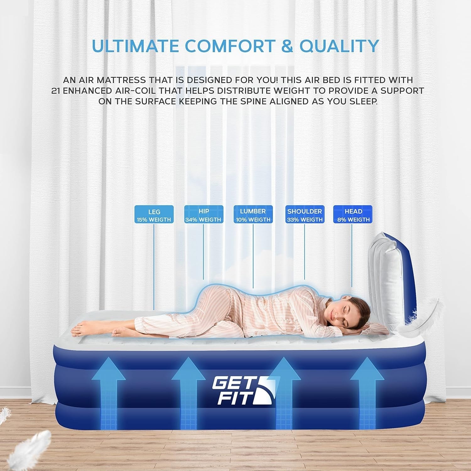 Single Inflatable Air Mattress with Electric Pump & Headboard – 99 x 196 cm