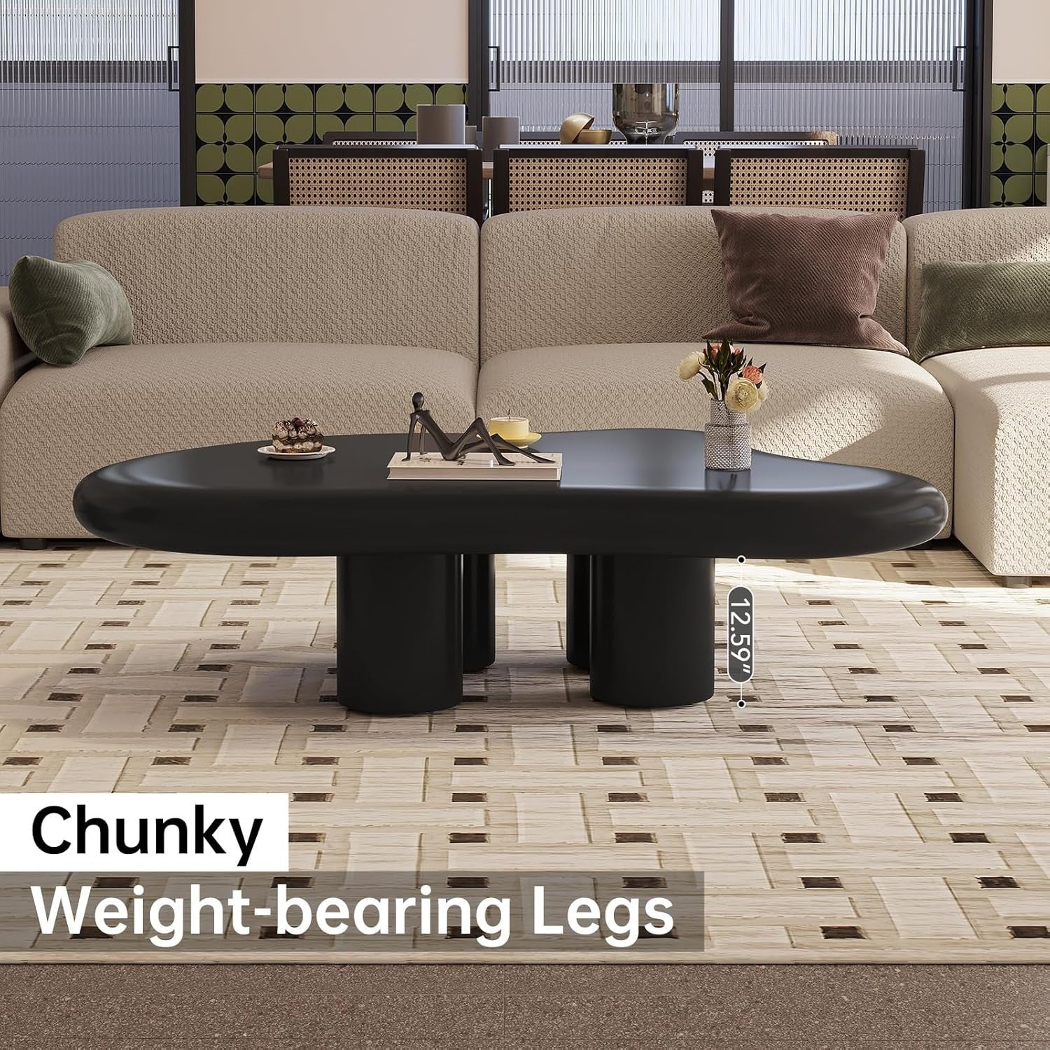 Modern Cloud-Shaped Coffee Table Thick Top Rounded Corners 63x91x39cm