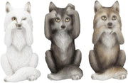 Three Wise Wolf Figurines Resin 10cm Grey Woodland Ornament Gift Home Decor