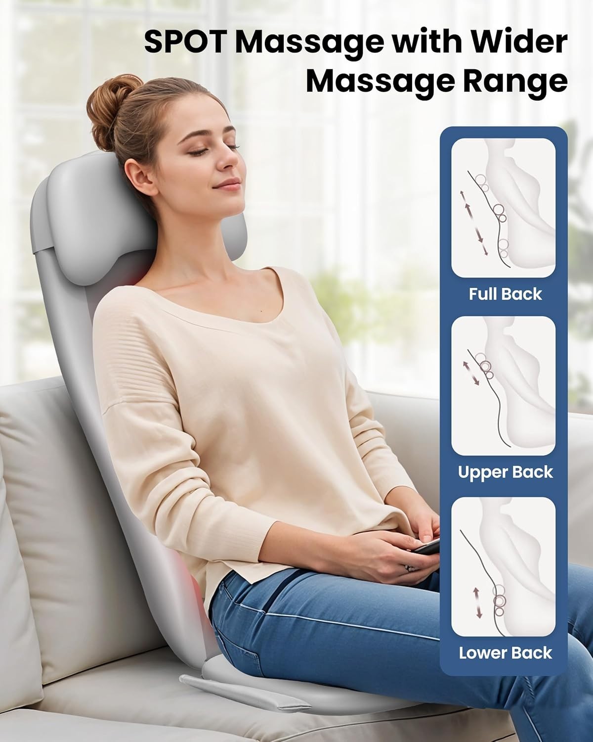 2D/3D Shiatsu Back Massager Heat Deep Kneading Full Back Chair Pad Vibration