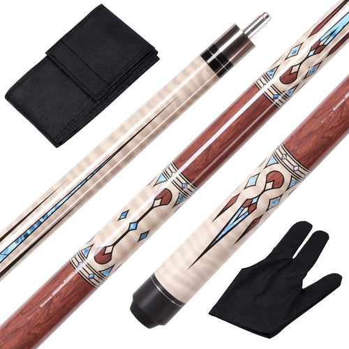 2 Piece Maple Pool Cue 58in 13mm Leather Tip 19–20oz Gift Set