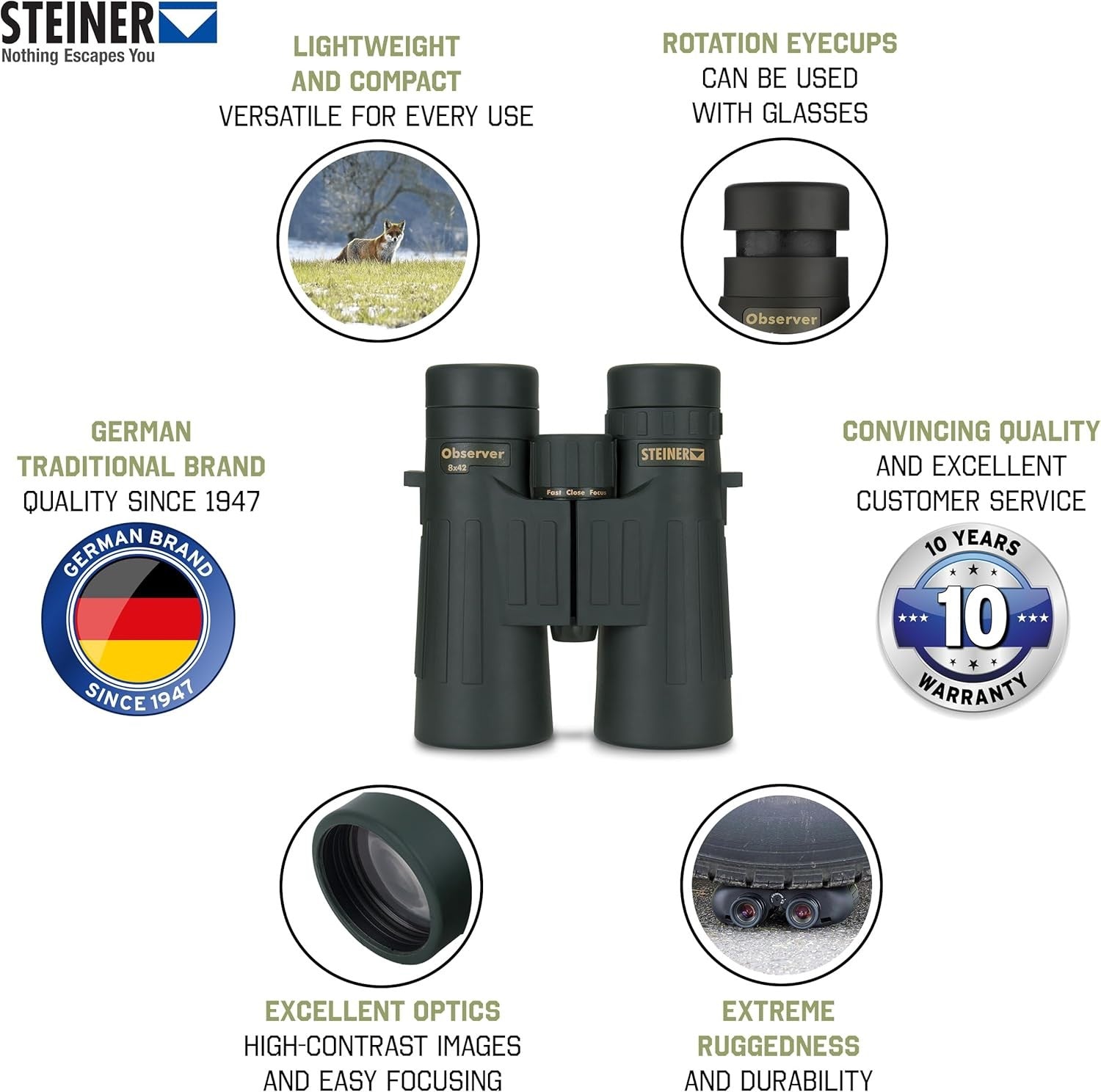 8x42 Hunting Binoculars – Bright High-Contrast Optics, Lightweight, Wide Outdoor