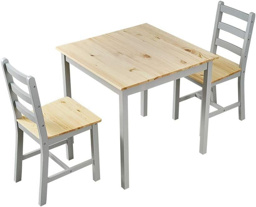 Solid Pine Dining Table & 2 Chairs Set | Durable Kitchen Furniture Grey