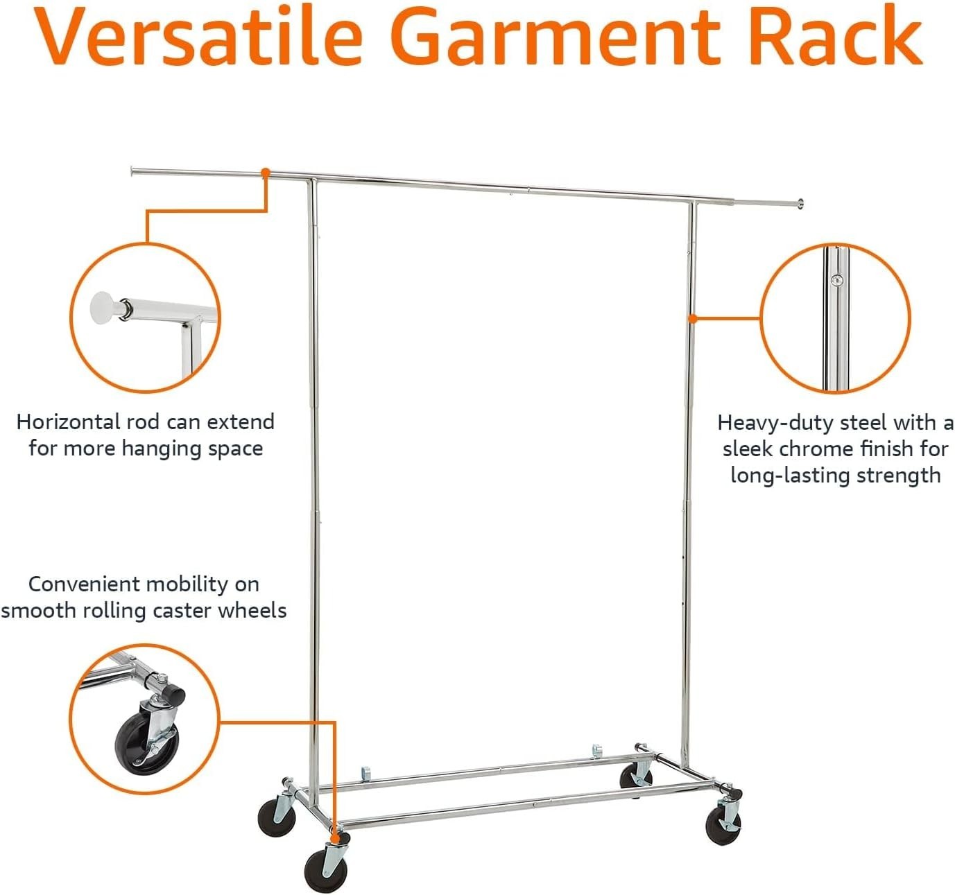 Chrome Garment Rack Heavy Duty Extendable with Wheels