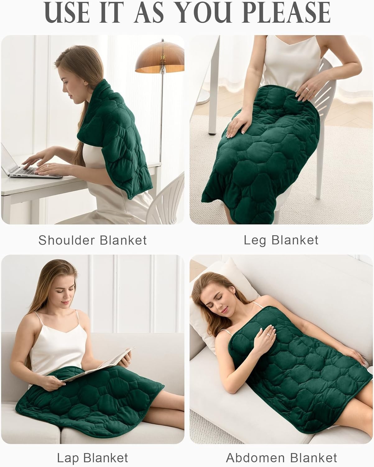 7lbs Weighted Lap Blanket Green 29x24" Crystal Velvet for Travel & Relaxation