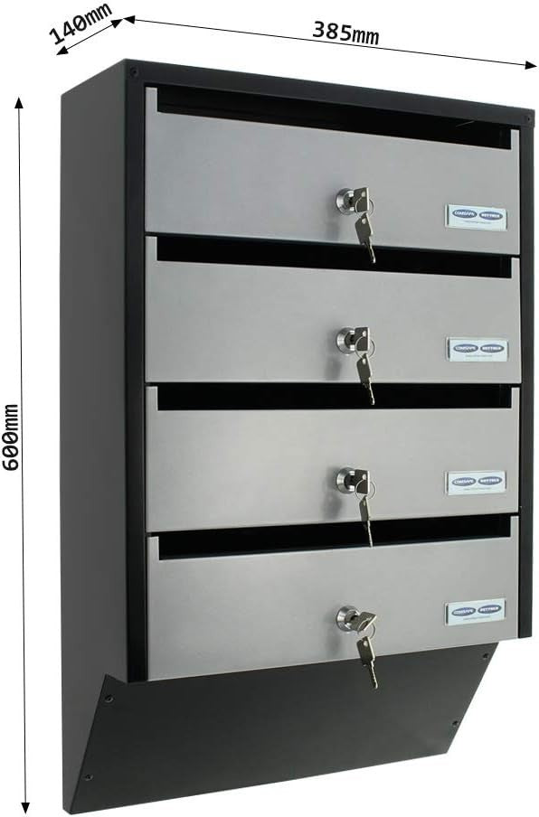 Wall Mounted Lockable Mailbox System 4 Units Steel Secure Post Box C4 Size