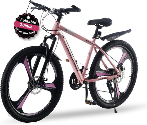 26" Foldable Mountain Bike 21-Speed Disc Brake MTB Dual Suspension Adult