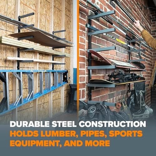 6-Level Wall-Mount Lumber Rack 183x32x104cm Heavy-Duty Alloy Steel Grey