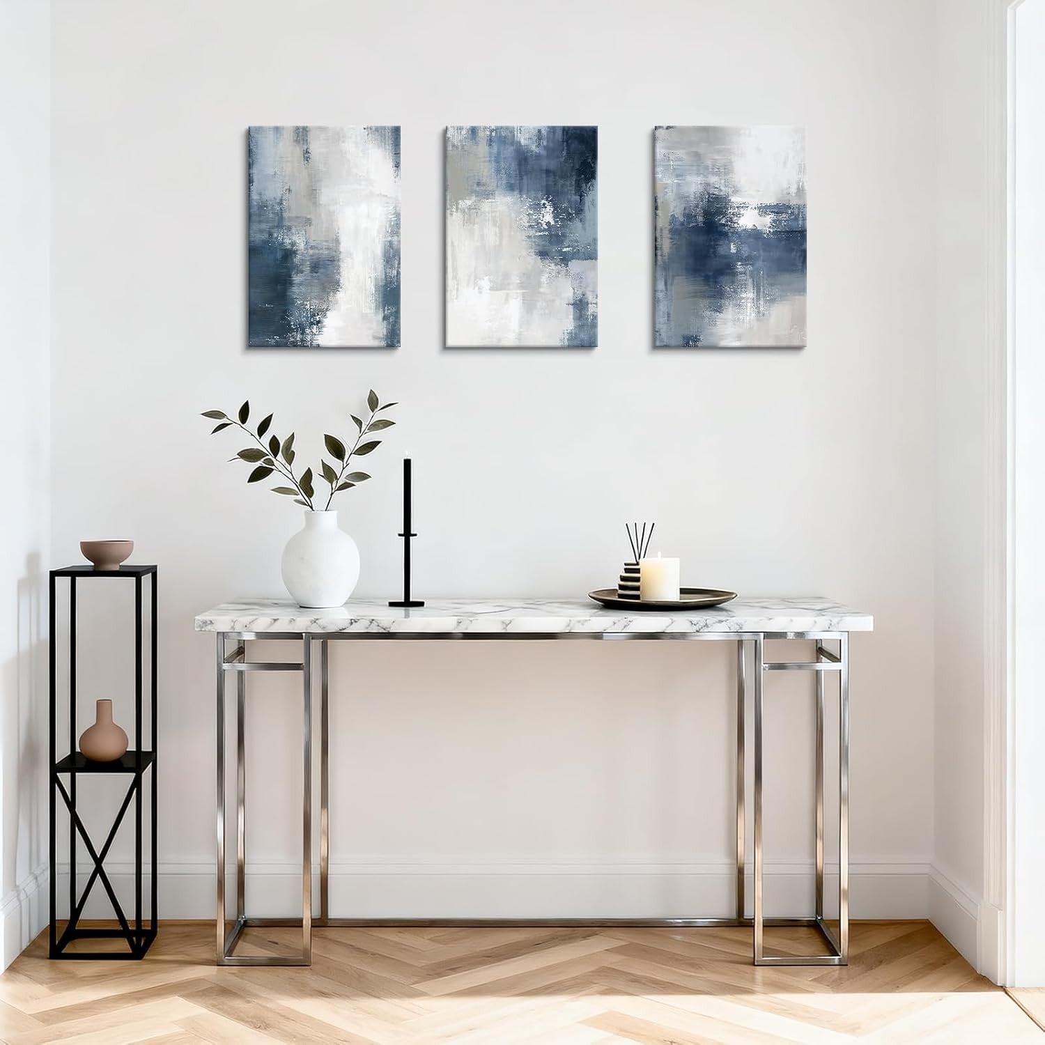Wooden Framed Abstract Wall Art Set 30x40cm Blue Grey