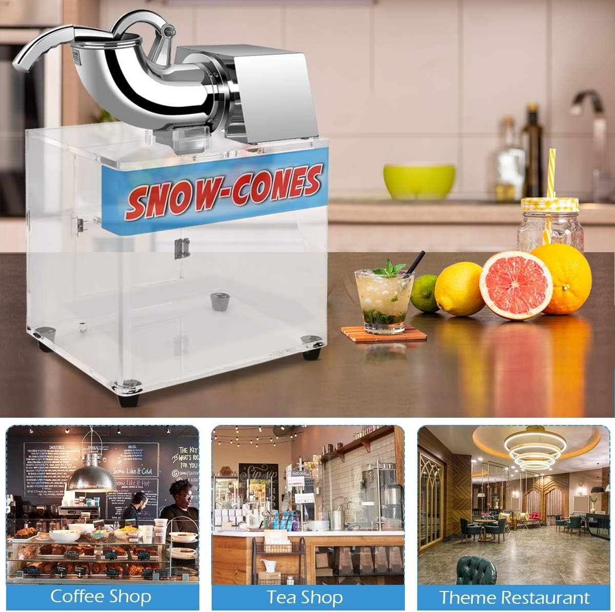 Electric Ice Shaver Snow Cone Machine Stainless Steel 1400RPM Commercial