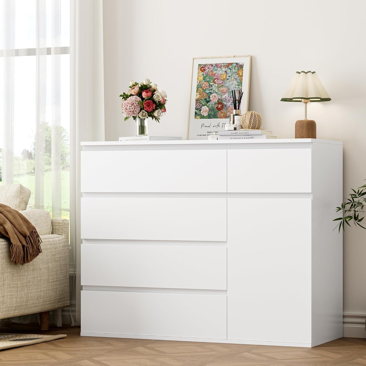 White 5 Drawer Chest of Drawers Storage Cabinet Large Sideboard Bedroom