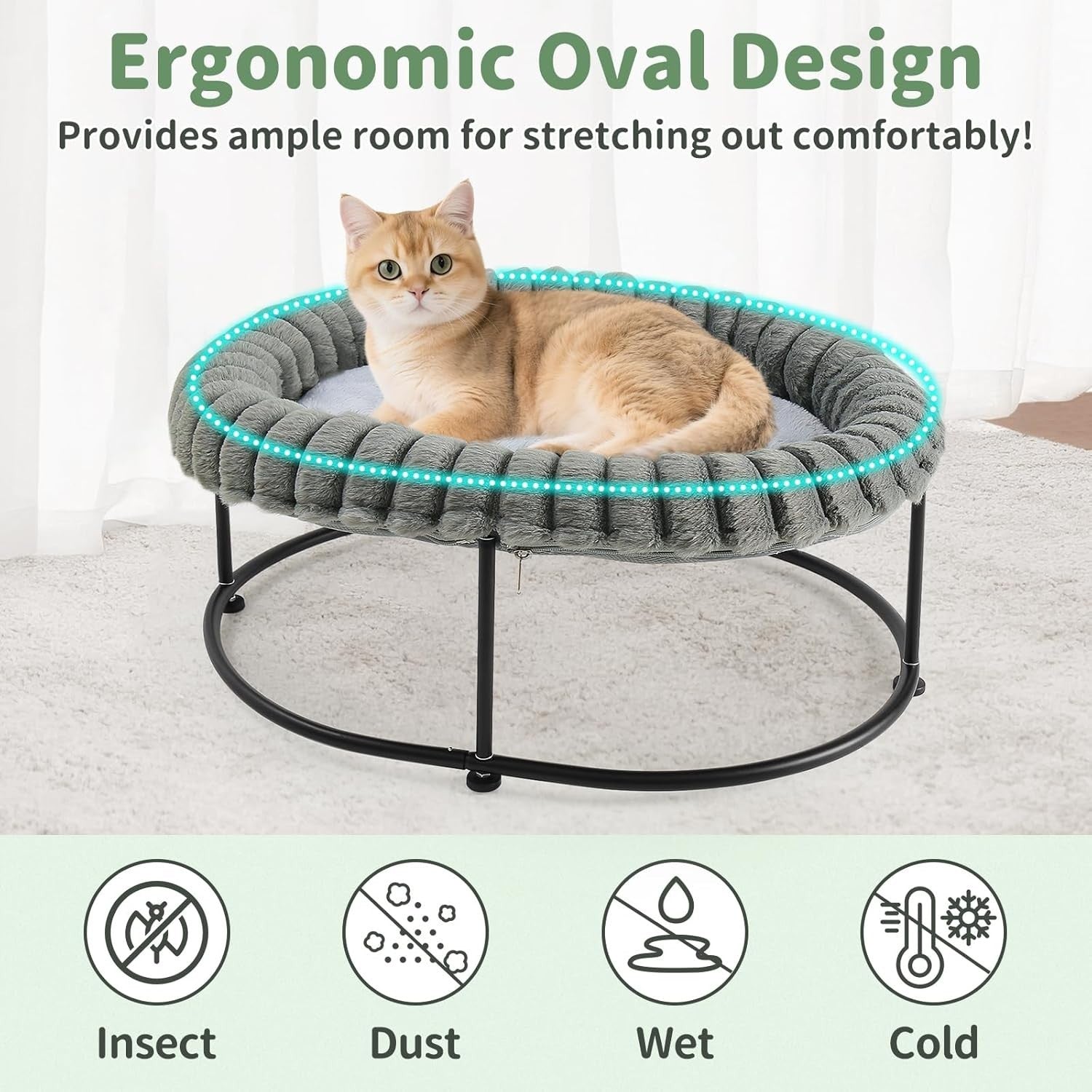 Elevated Cat Bed Raised Pet Hammock Sofa Metal Frame Washable Cushion