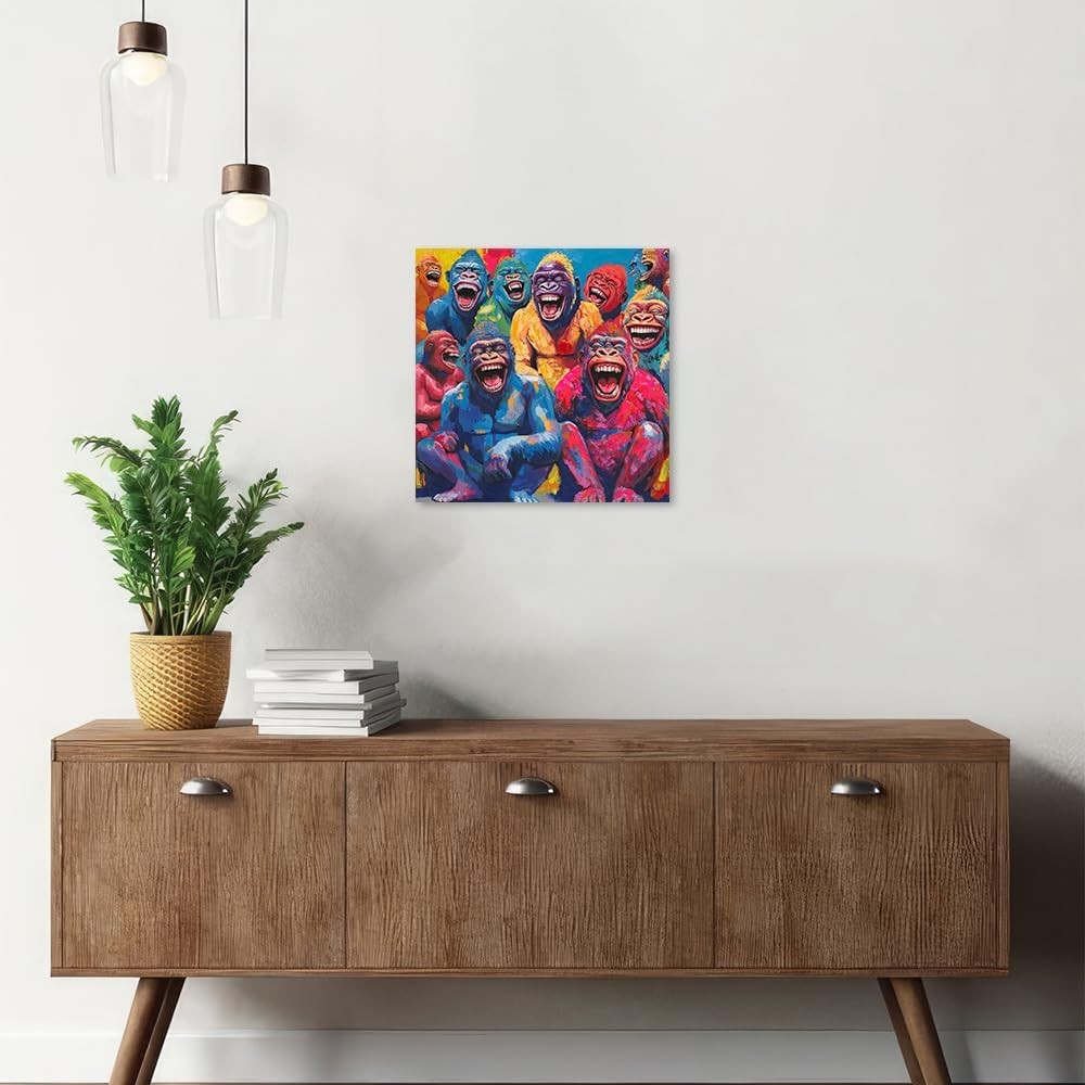Colorful Chimpanzee Wall Art Canvas 30x30cm Framed Animal Decor