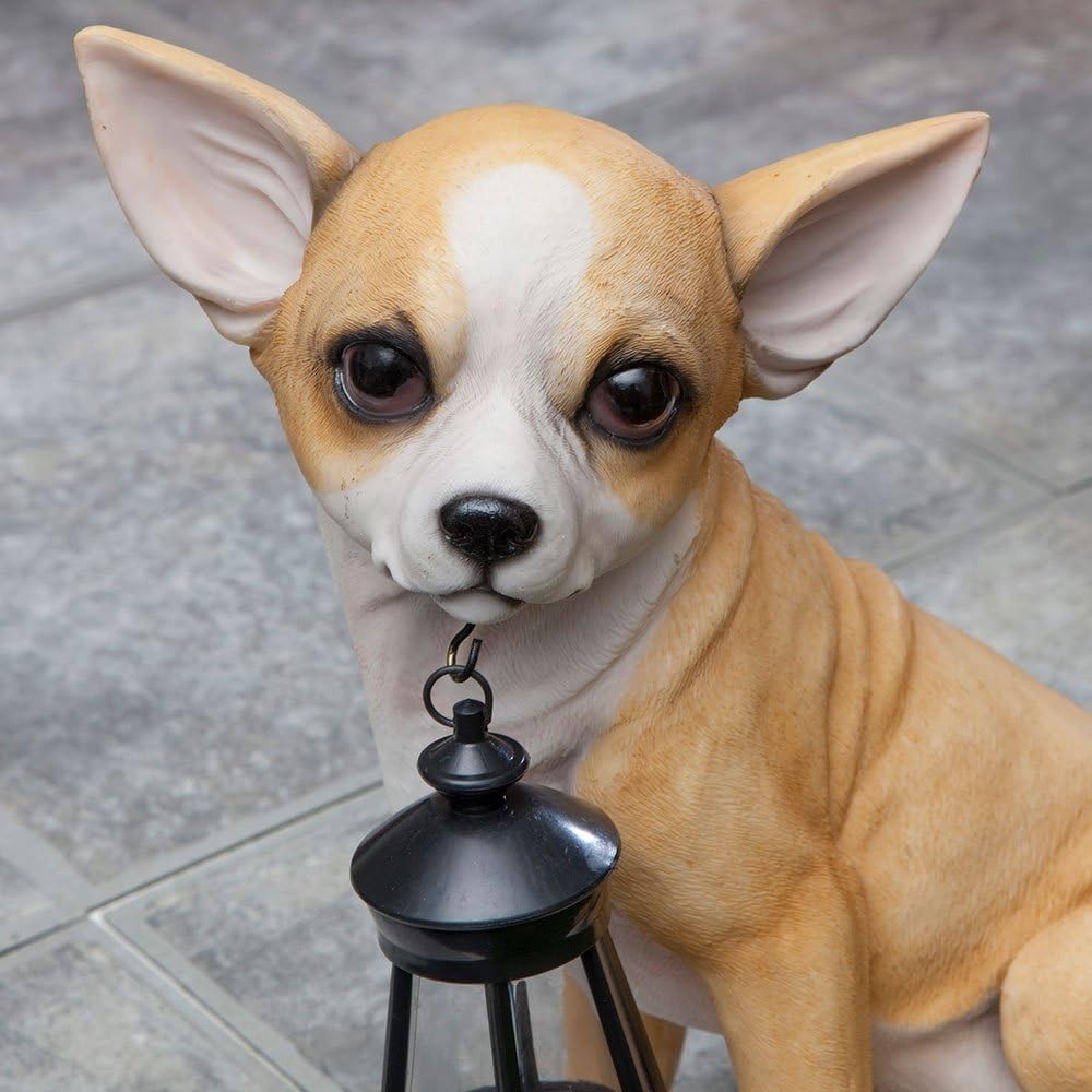 Dog Solar Lantern Statue Chihuahua Resin Garden Light LED