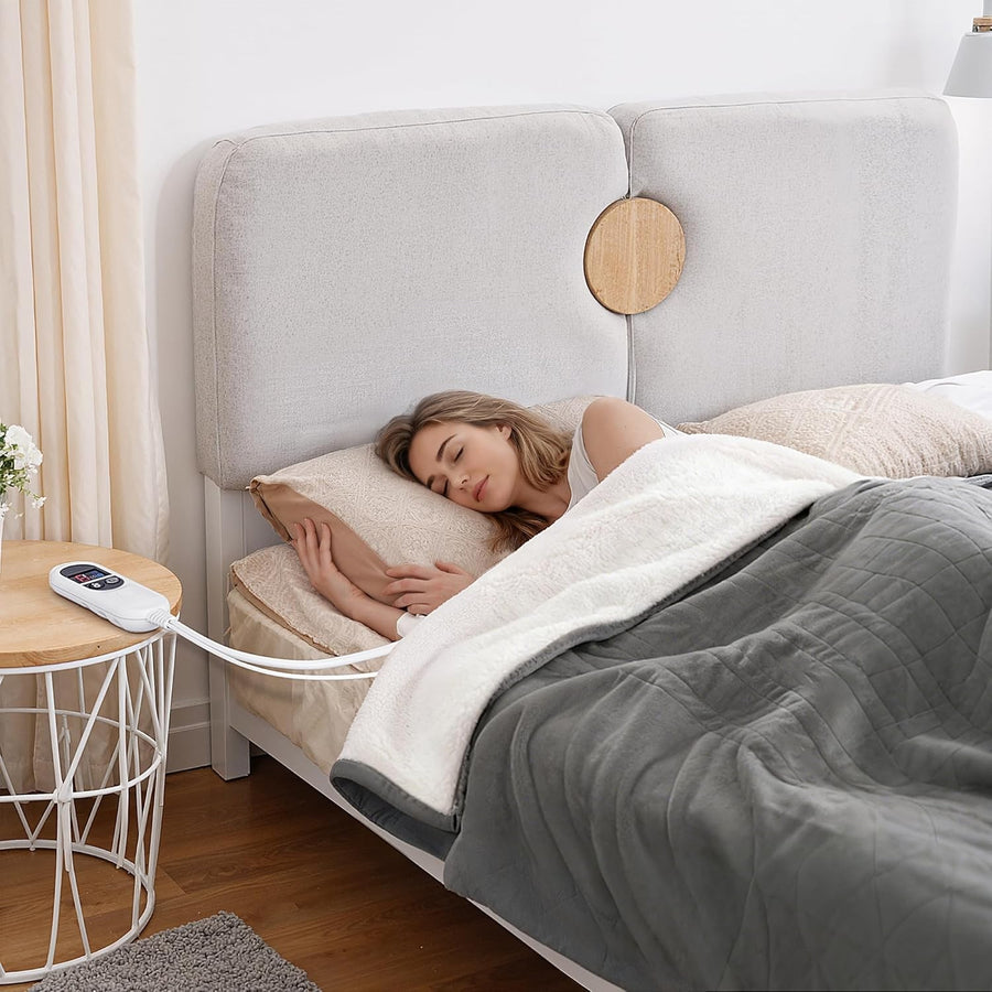 Electric Heated Throw Blanket Grey Flannel Fleece 160x118cm 6 Heat Timer