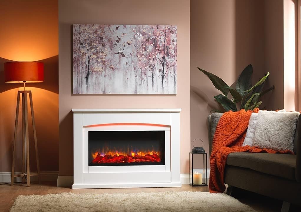 48" Electric Fireplace Suite LED Flame Fire Remote 2kW Heater White MDF
