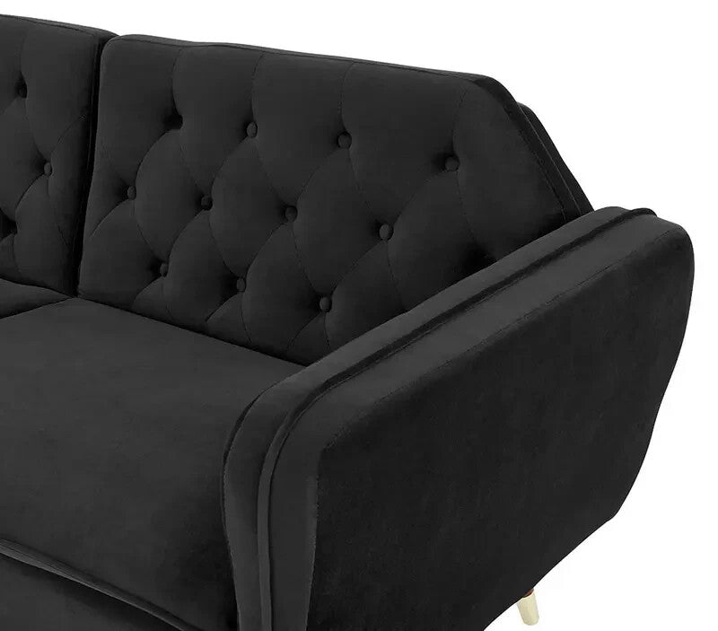 3 Seater Black Velvet Sofa Bed Click Clack Recliner Guest Bed Modern