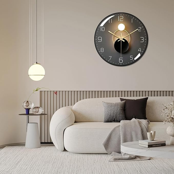 Modern Art Deco Wall Clock Silent Metal 30cm Luxury Home Bedroom Office Decor