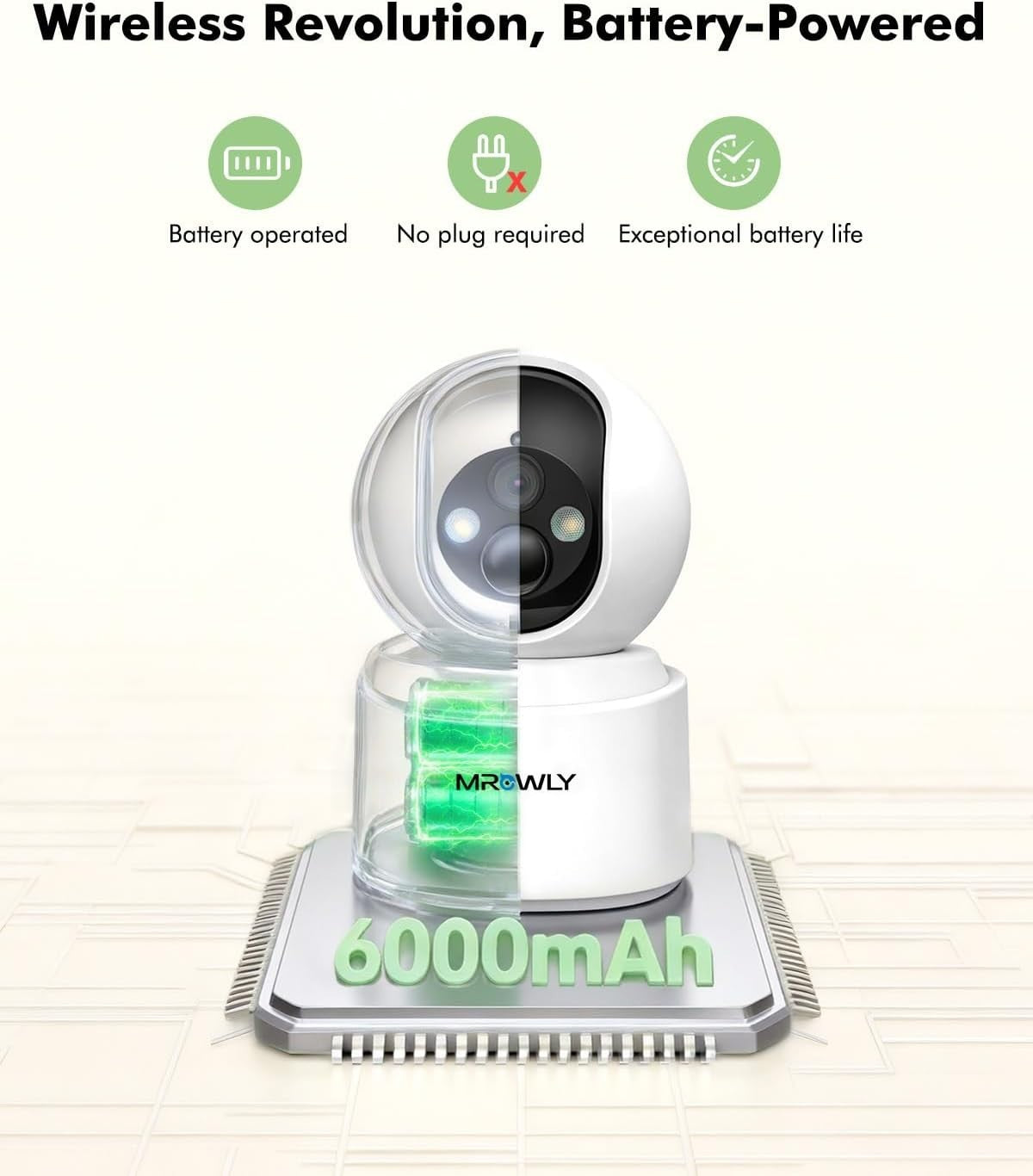 2.5K Battery Indoor Security Camera Wireless Pet Monitor 360° WiFi