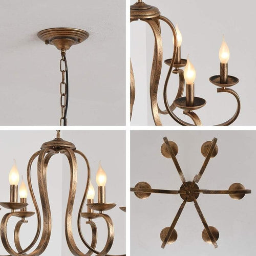 Rustic 6-Light Bronze Chandelier Pendant Ceiling Light E14 Farmhouse Retro
