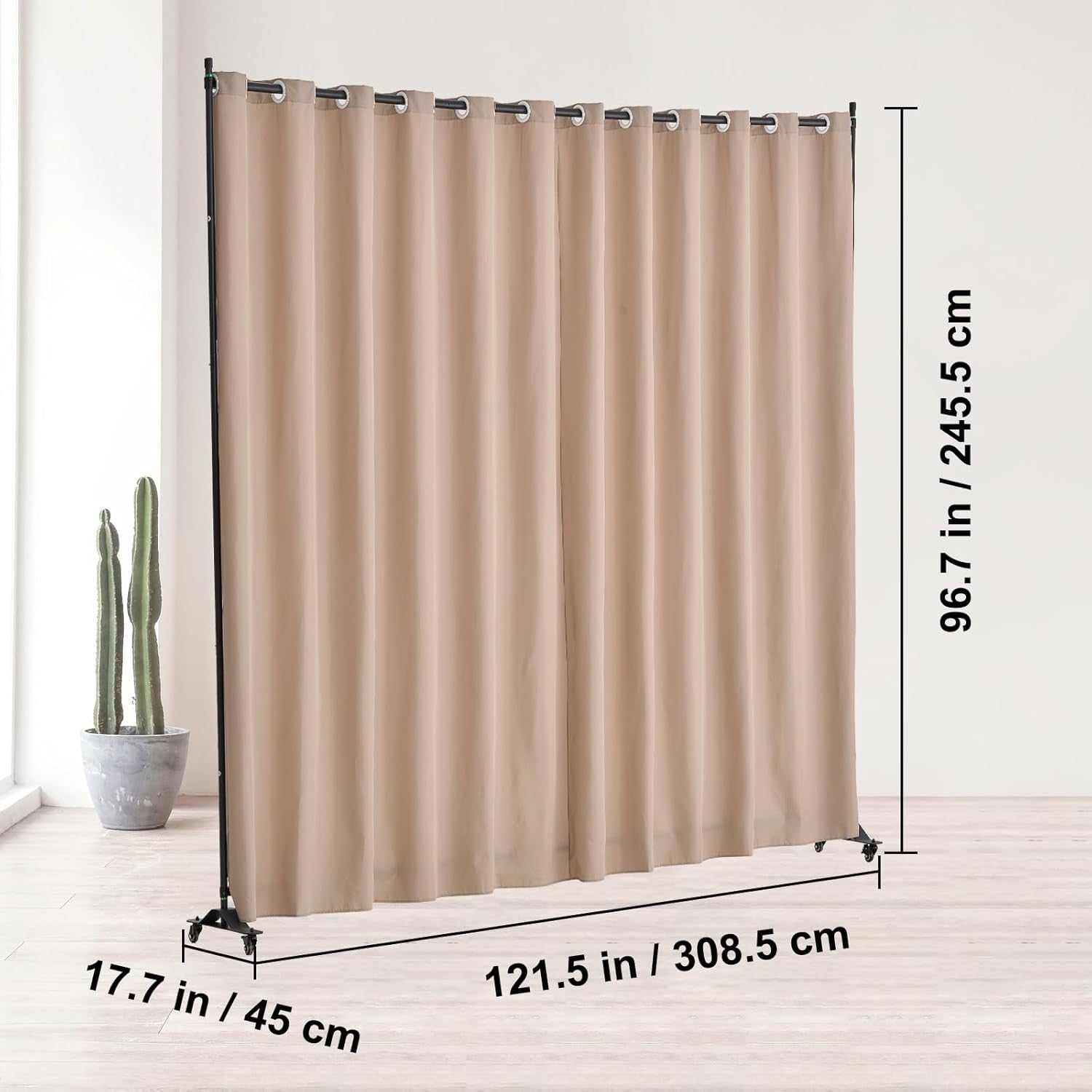 Portable Curtain Room Divider on Wheels Brown Privacy Screen 309x246cm