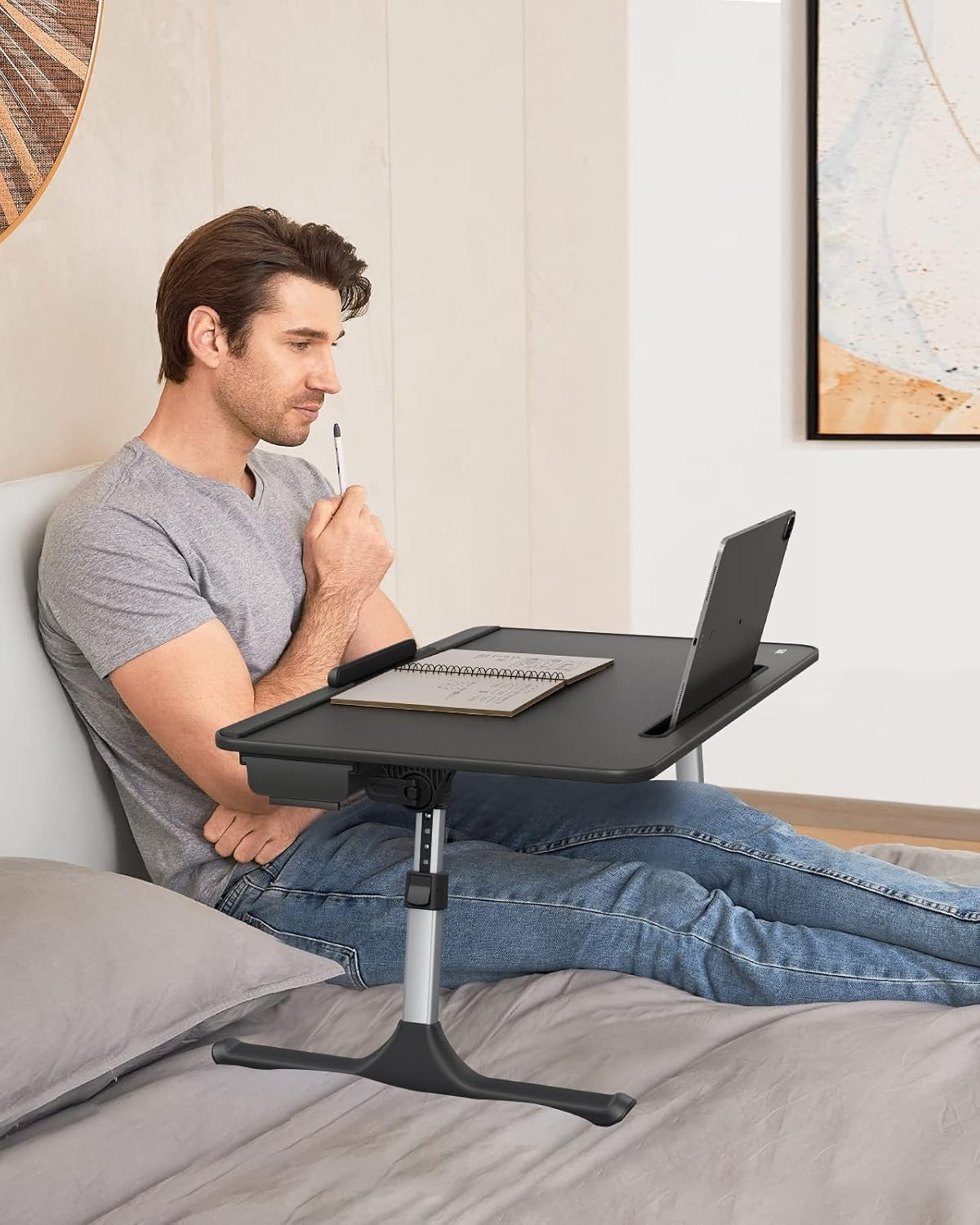 Adjustable Laptop Desk Bed Table 60x40cm Foldable Tray with Drawer