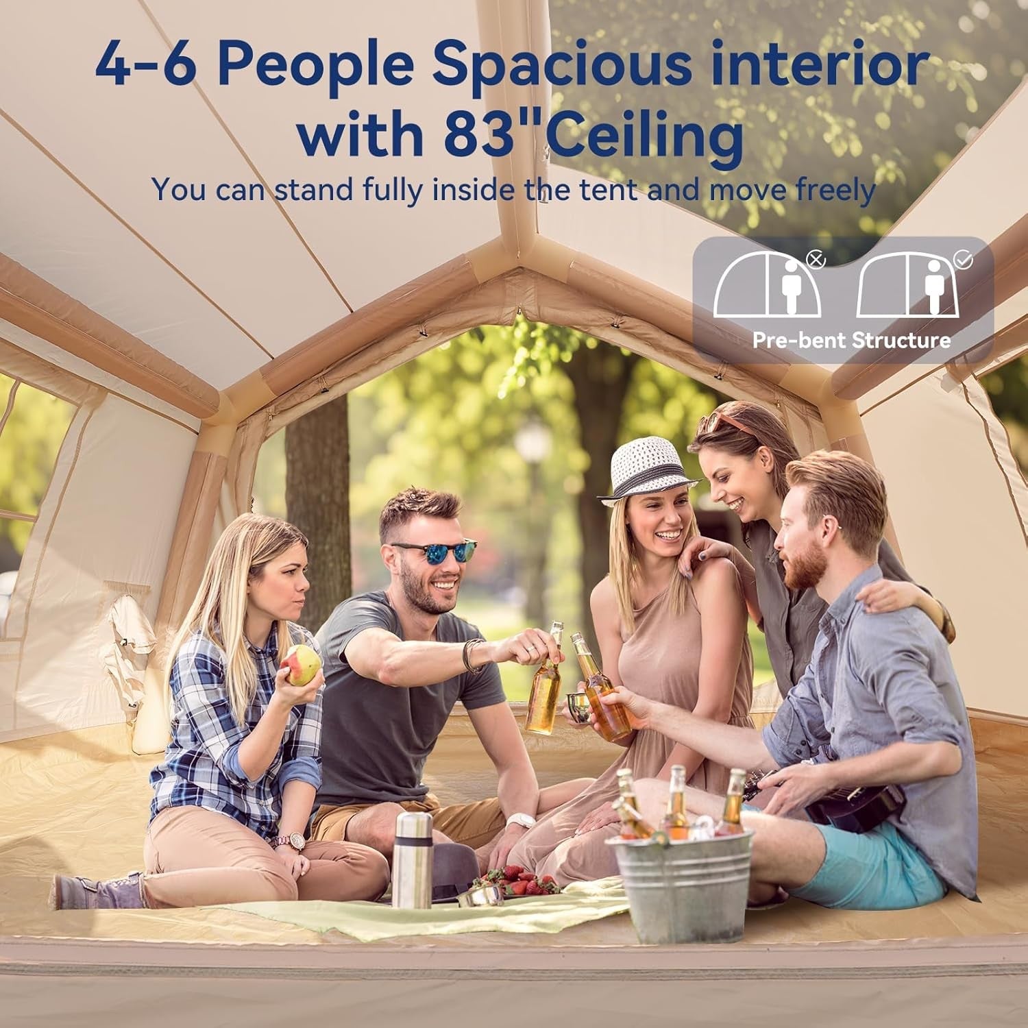 6 Person Inflatable Camping Tent Waterproof Oxford Air Beam Family