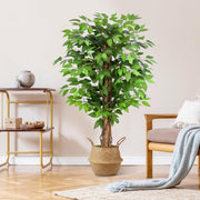 4ft Artificial Ficus Trees Set of 2 Curved Trunk Lush Green Indoor Decor Plants