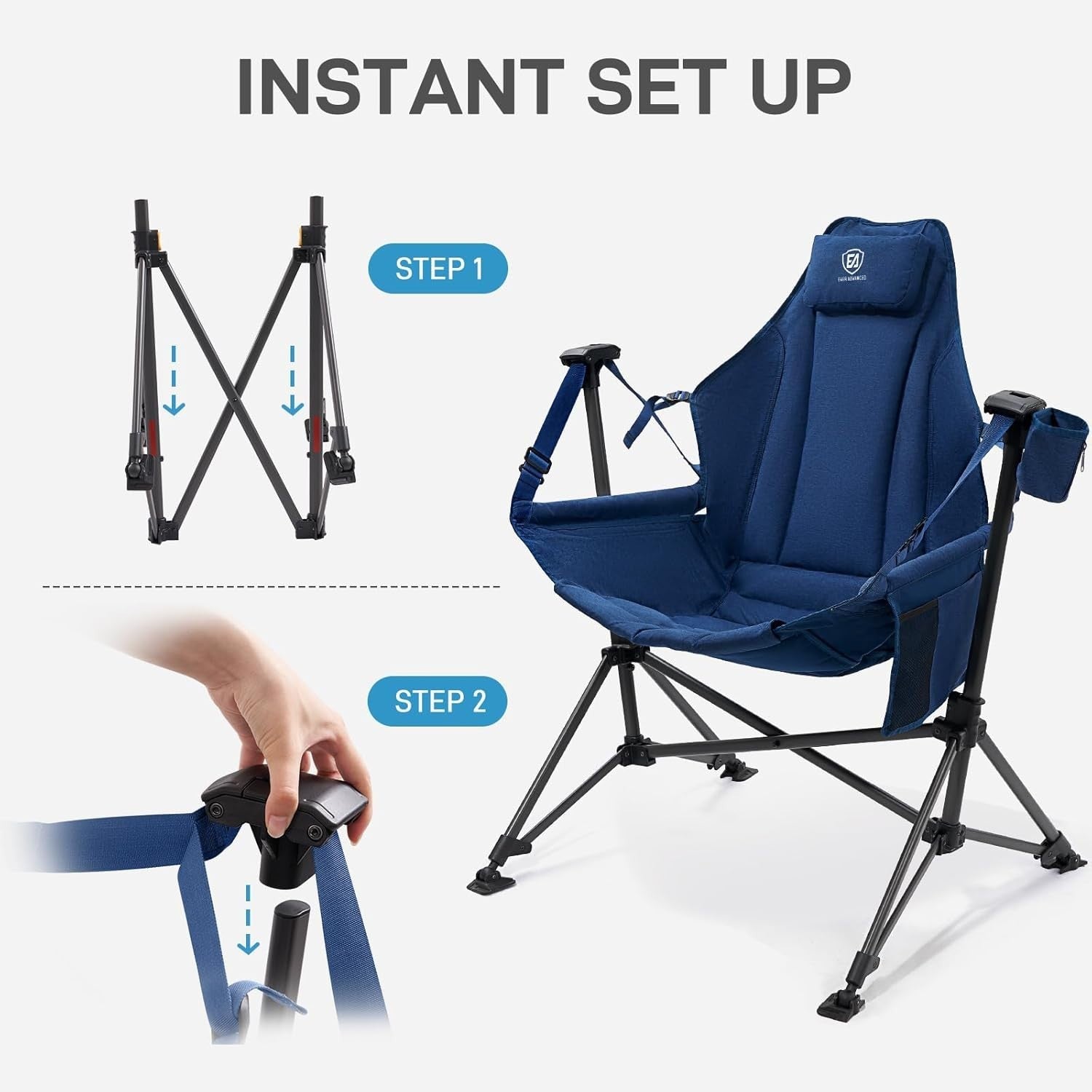 Folding Swing Hammock Chair Outdoor Rocker 180KG Heavy Duty Padded Seat