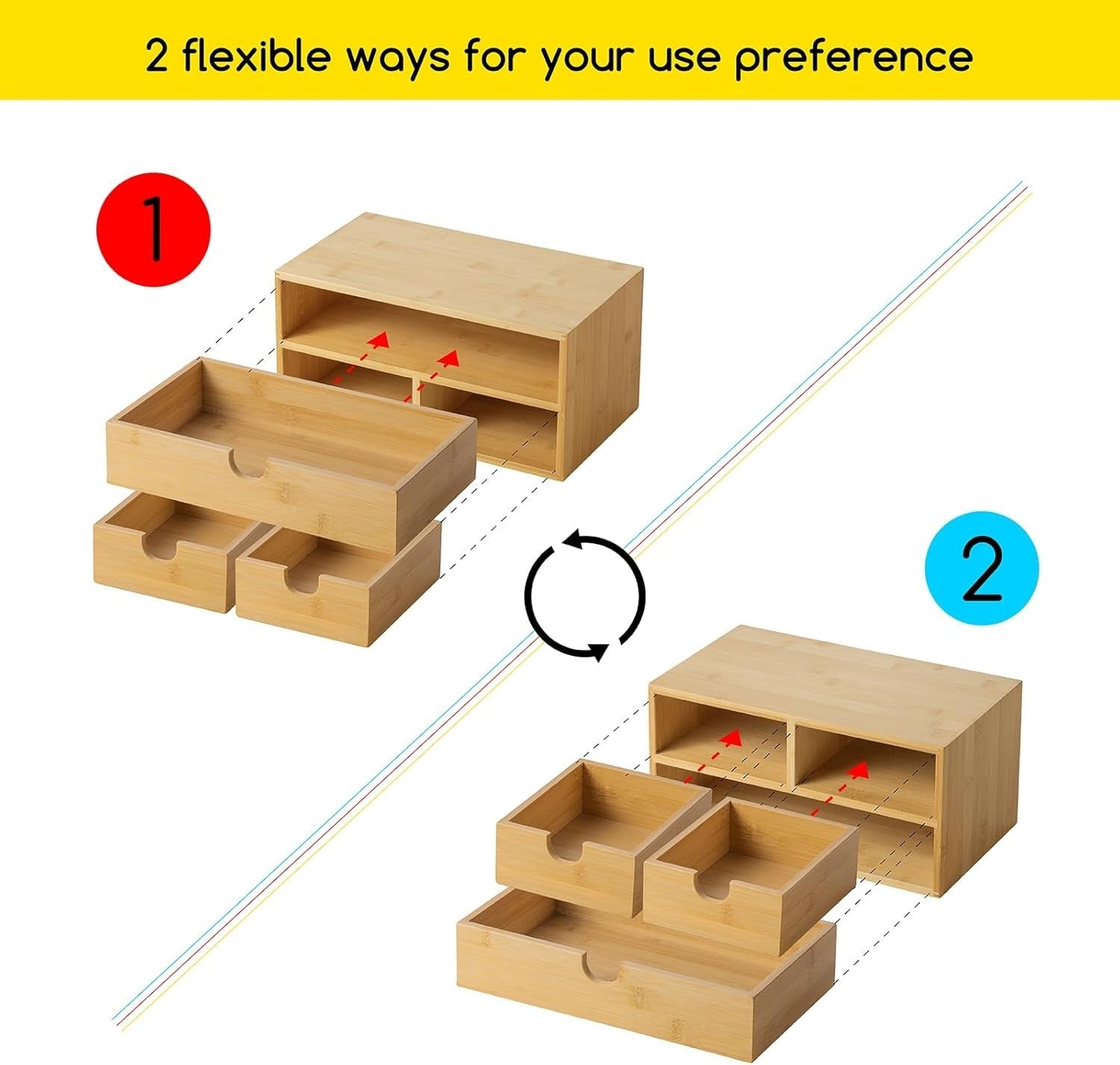 Desk Organizer 3 Drawers Bamboo Storage Box Desktop Storage Unit