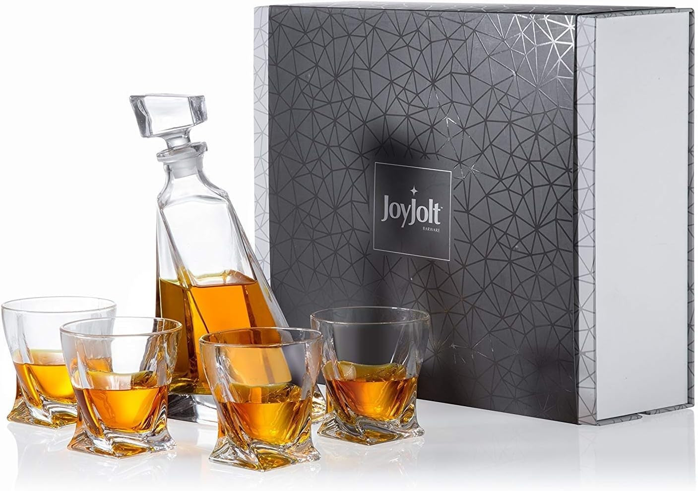 Crystal Whiskey Decanter Set 5-Piece | 22oz Carafe + 4 Old Fashioned Glasses Gif