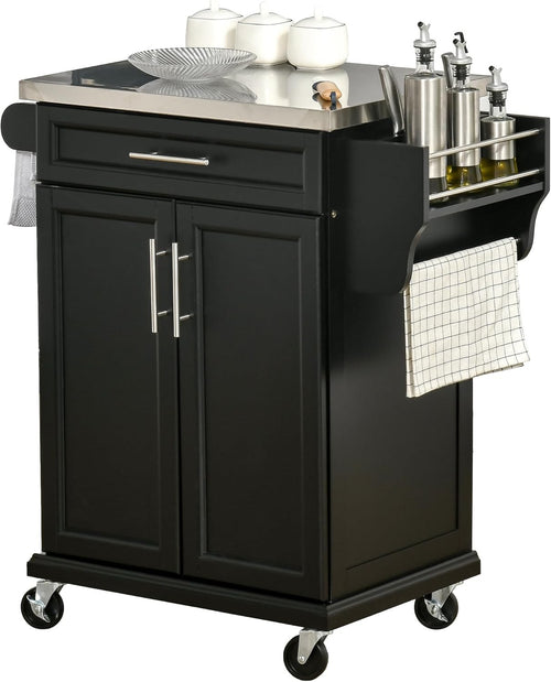 Kitchen Island Trolley on Wheels with Stainless Steel Top Drawer Storage