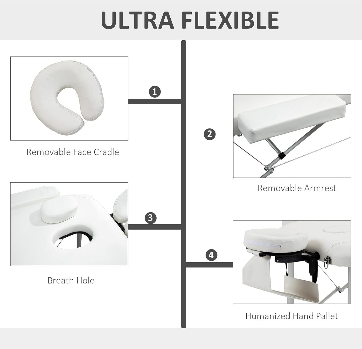 Portable Massage Table 3-Section Foldable Aluminium Beauty Bed w/ Bag White