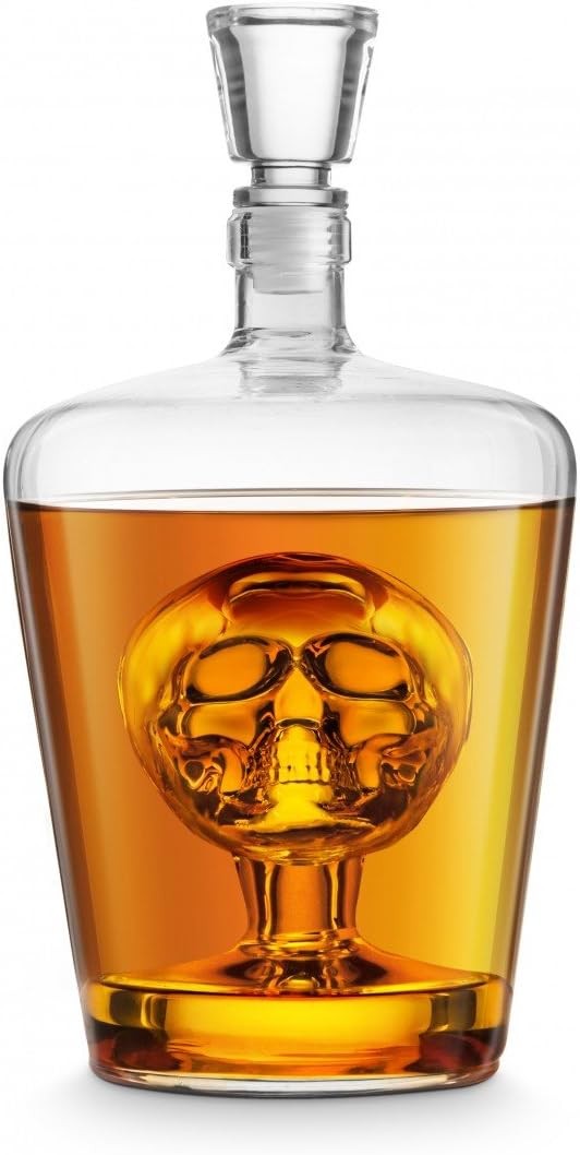 Skull Whiskey Decanter 1 Litre Hand-Blown Glass Liquor Bottle Bar Gift