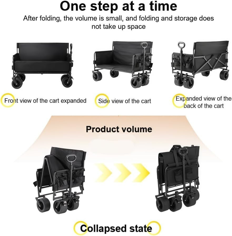 150L Folding Festival Wagon 445lbs Heavy Duty Cart w/ All-Terrain Wheels Black