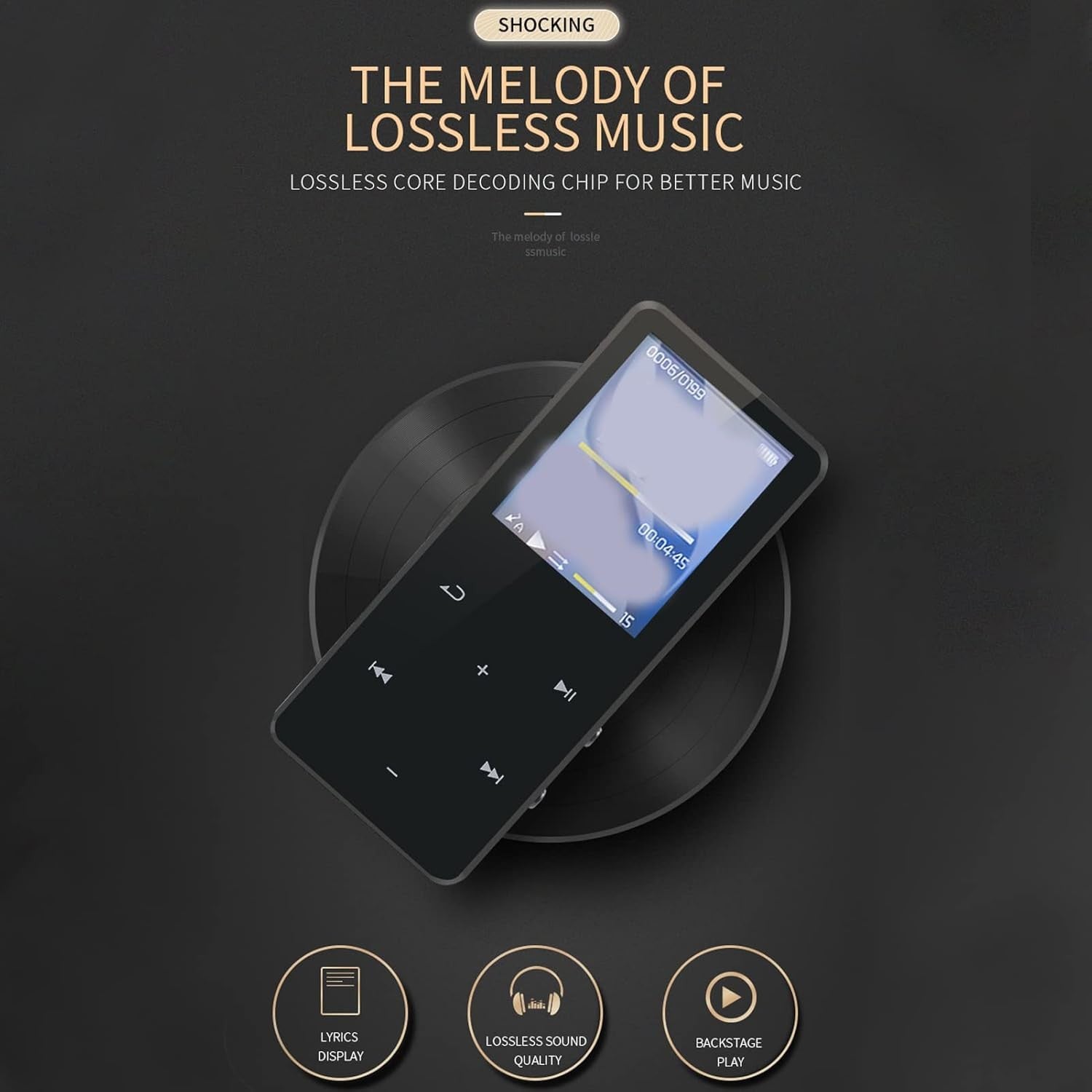 Bluetooth 5.0 MP3 MP4 Player 1.8" Touch 8GB HiFi Black