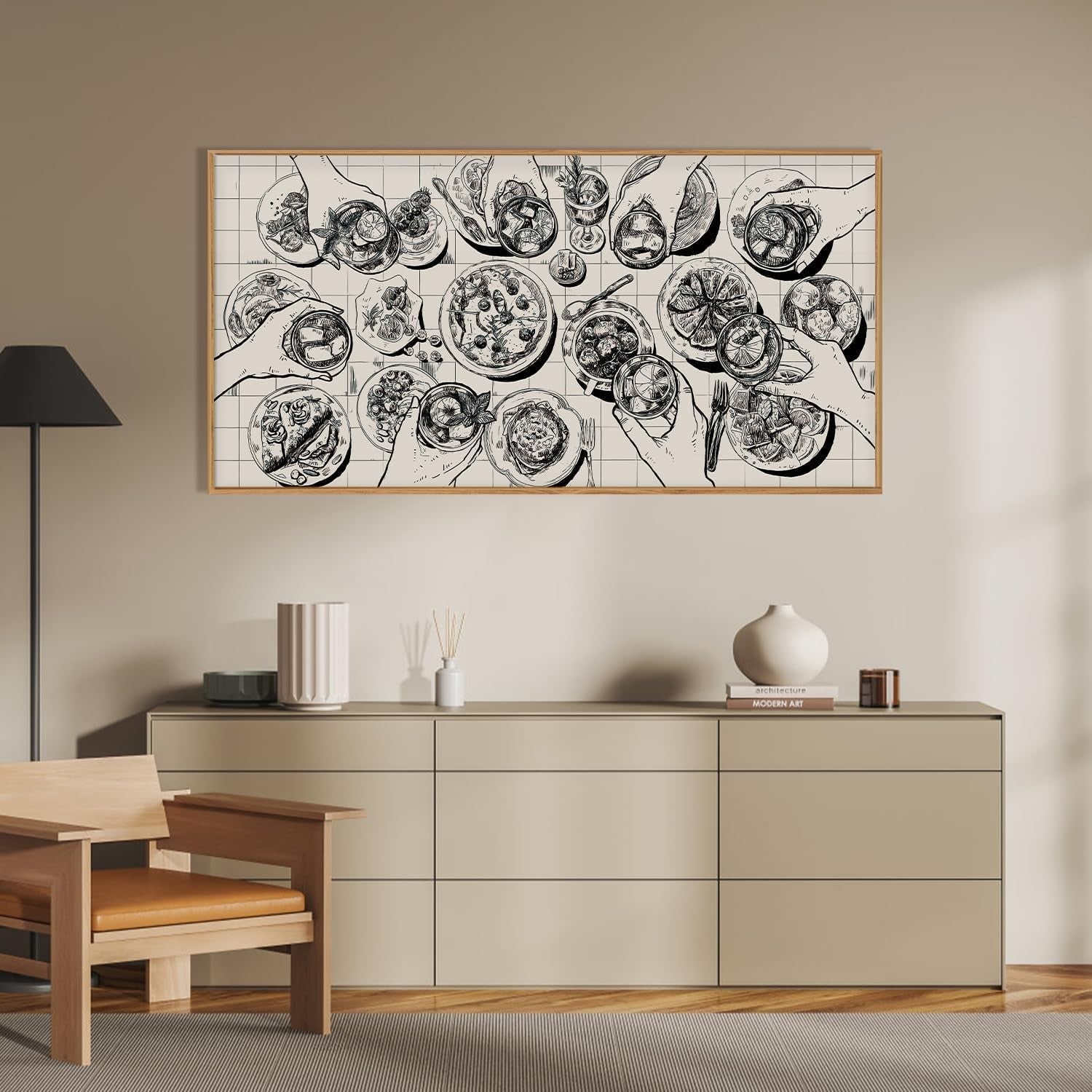 Black White Food Sketch Canvas Wall Art Retro Kitchen Dining Room Print 20x40