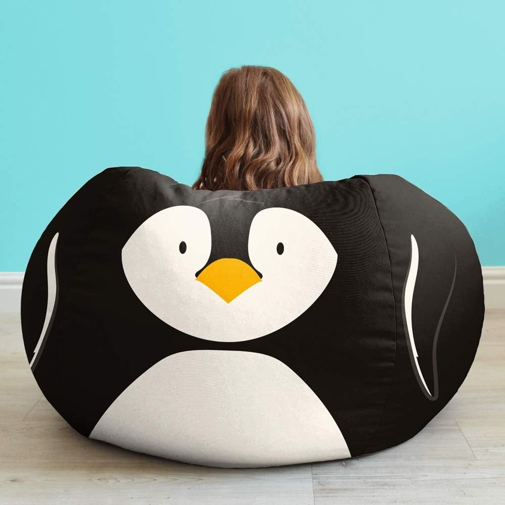 Kids Penguin Bean Bag Chair - Washable, Safe, Comfy Seat for Bedroom