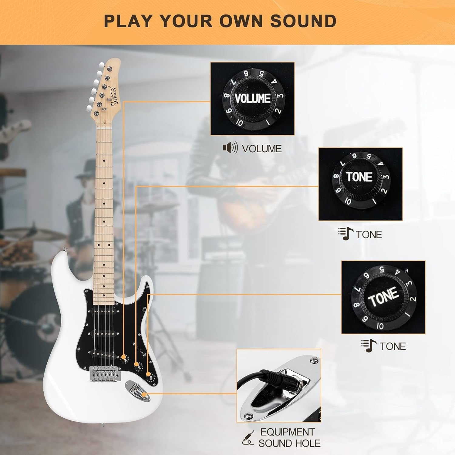 Full Size Electric Guitar Starter Kit White 20W Amp w/ Bag & Cable