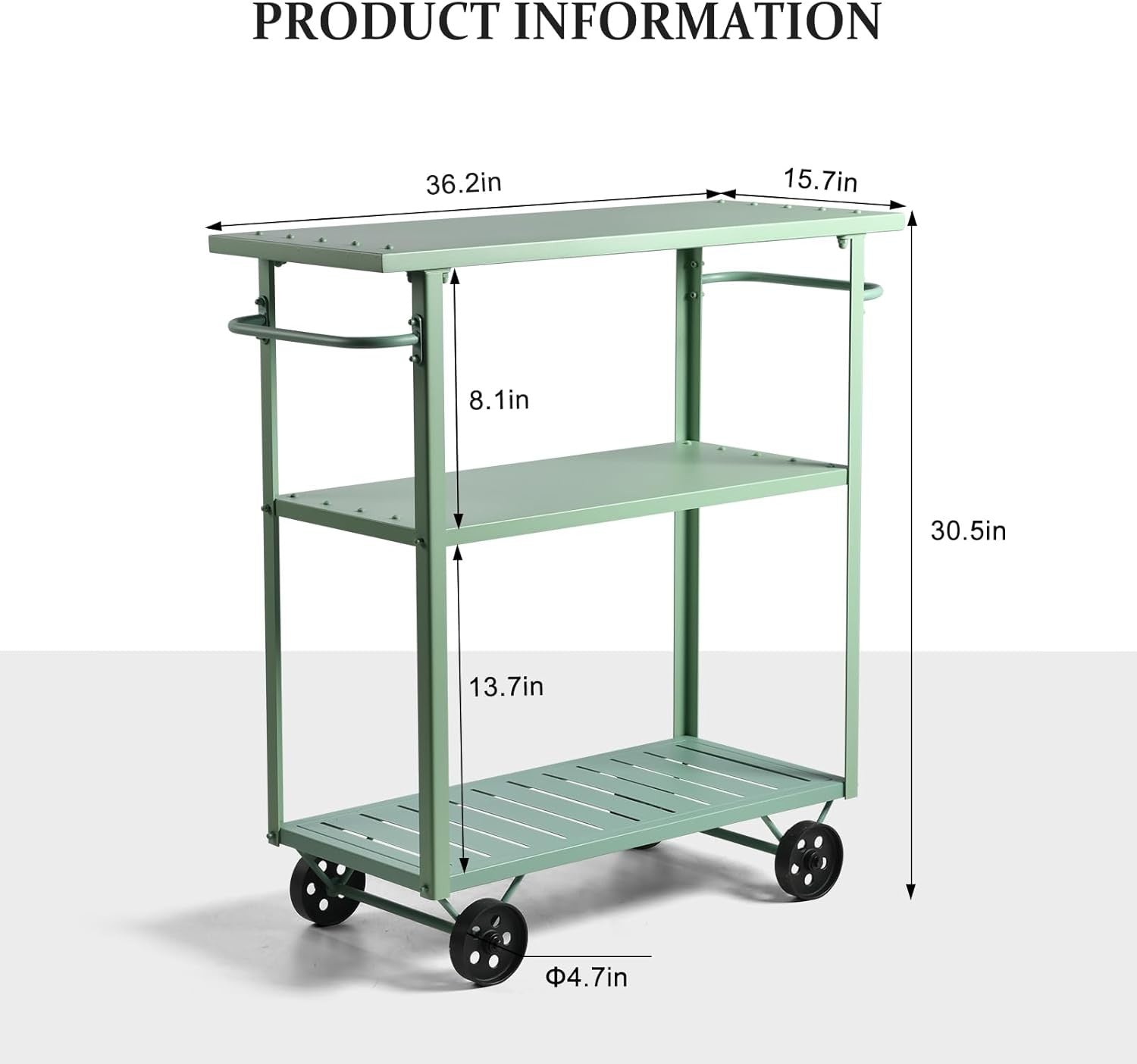 Industrial Bar Cart on Wheels 3 Tier Metal Serving Trolley Handle