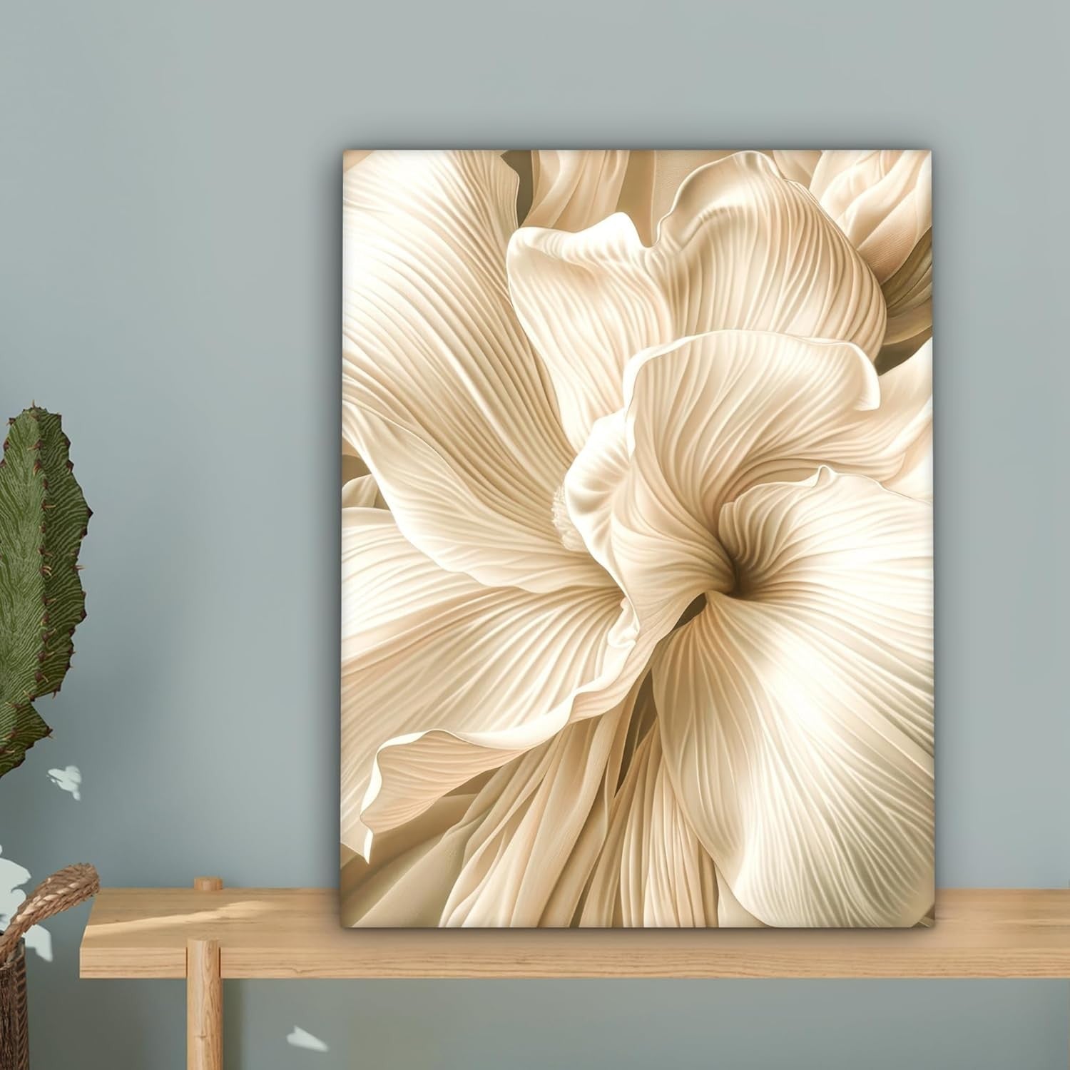Beige Flower Canvas Wall Art 30x40cm Framed Modern Floral