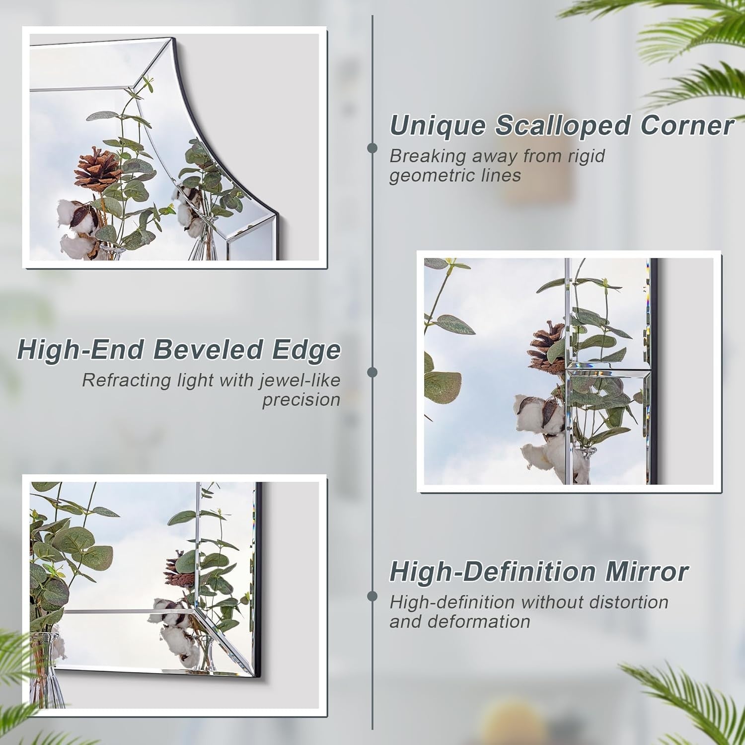 Large Decorative Frameless Wall Mirror 120x80cm Modern Beveled Edge