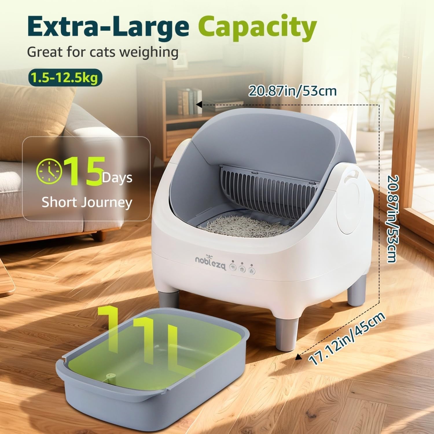 Self Cleaning Cat Litter Box App Control 76L Auto Odor Control Tray