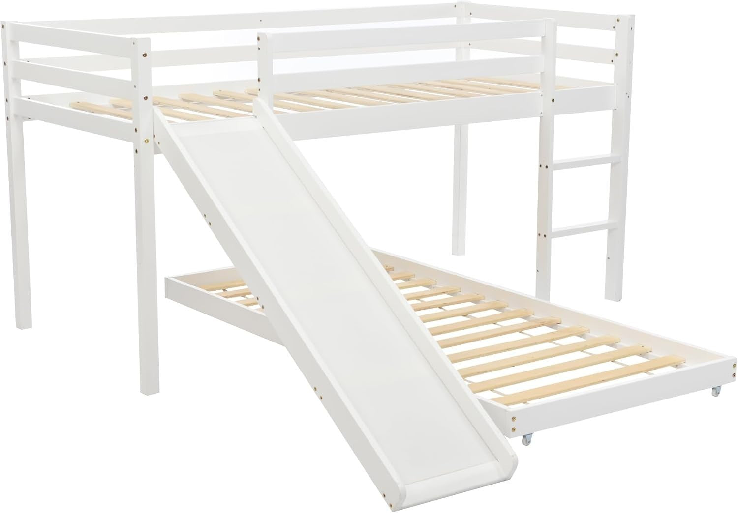 Kids Cabin Bunk Bed with Slide & Ladder, Adjustable Loft Frame, 190x90 + 200x90c