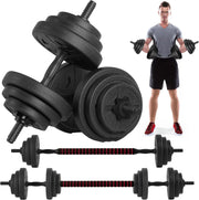 20kg Adjustable Dumbbell Barbell Set 2-in-1 Vinyl Weights Home Gym