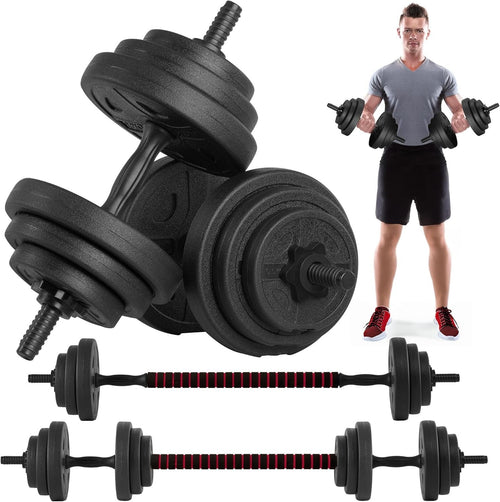 20kg Adjustable Dumbbell Barbell Set 2-in-1 Vinyl Weights Home Gym