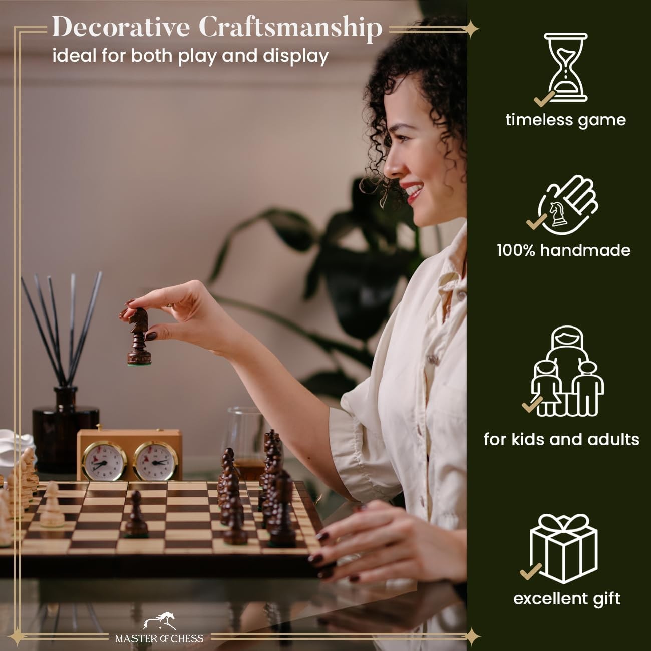 48cm Large Wooden Chess Set – Handcrafted Folding Board & Elegant Pieces
