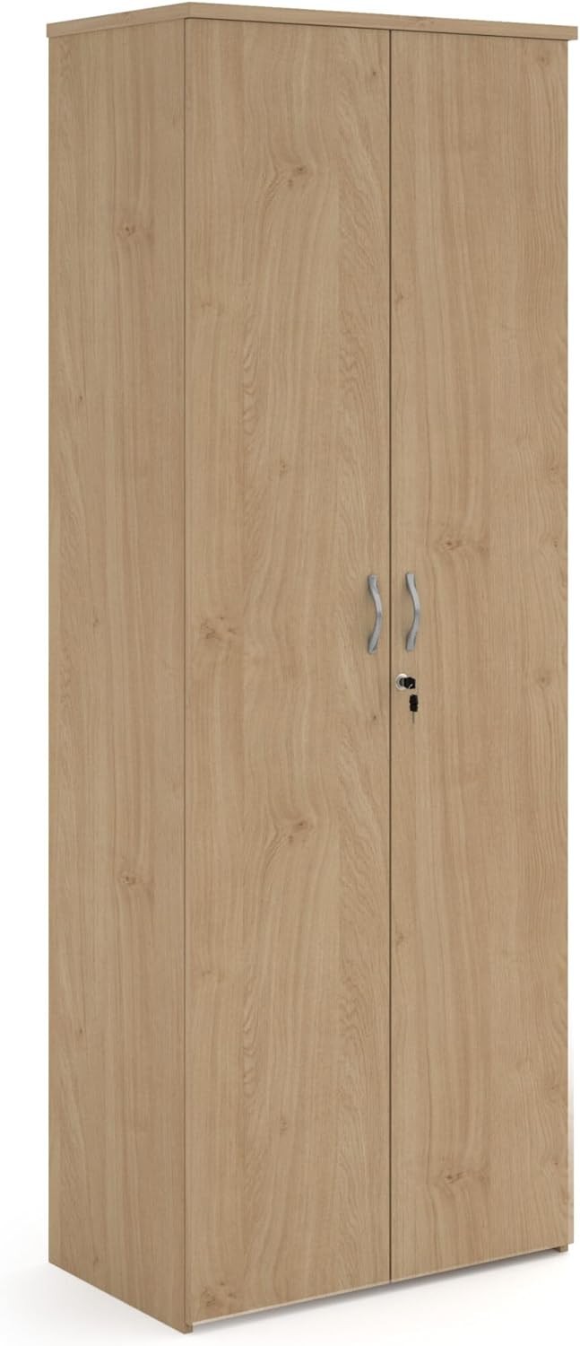Kendal Oak Storage Cupboard 2 Door Tall Lockable Cabinet with 5 Shelves 214cm
