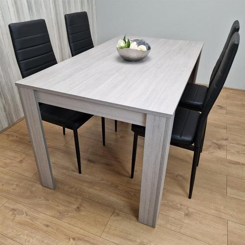 4 Seater Grey Dining Table Set with Black Leather Chairs for Kitchen