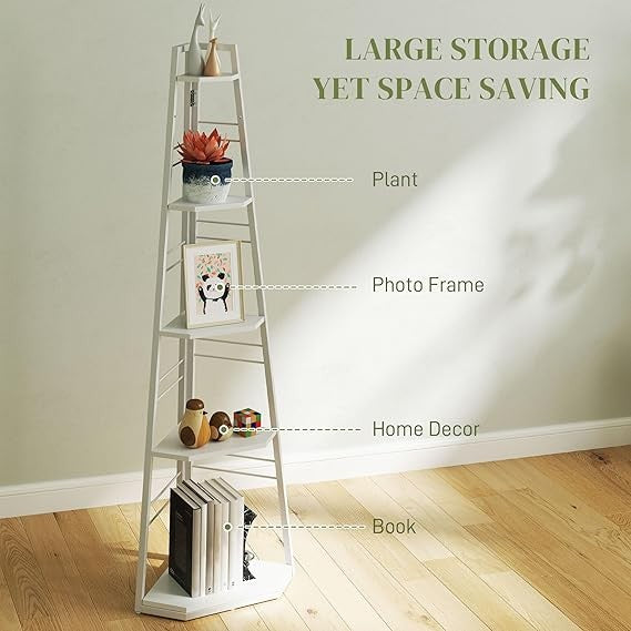 5-Tier Corner Shelf Modern Display Unit, Space-Saving Floating Storage, White